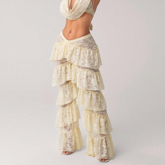 Pants - Beige Sexy Women's Y2k V-Front Low Waist Long Pants